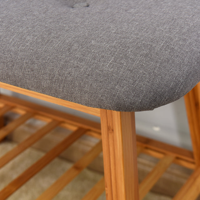 Entryway Shoe Rack Living Room Bamboo Storage Bench 23.6 x 12 x 17.3 inch