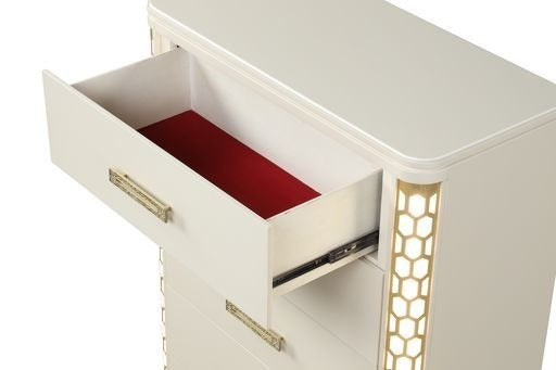 Jasmine King 6 Pc Unique LED Vanity Bedroom Set made with Wood in Beige