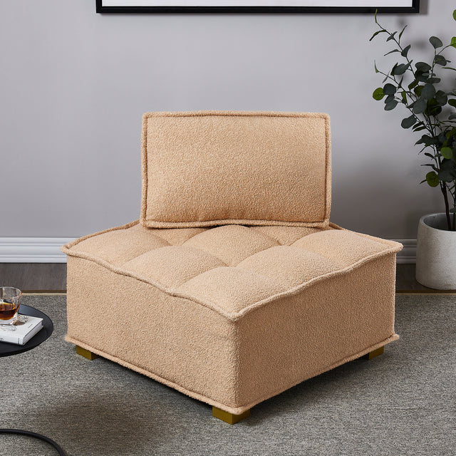 Lazy sofa ottoman with gold wooden legs teddy fabric (Khaki)