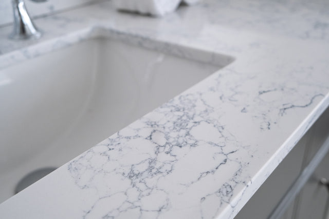 Montary 31"x 22" bathroom stone vanity top Carrara jade engineered marble color with undermount ceramic sink and single faucet hole with backsplash