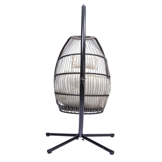 Outdoor Patio Wicker Folding Hanging Chair,Rattan Swing Hammock Egg Chair With C Type Bracket , With Cushion And Pillow