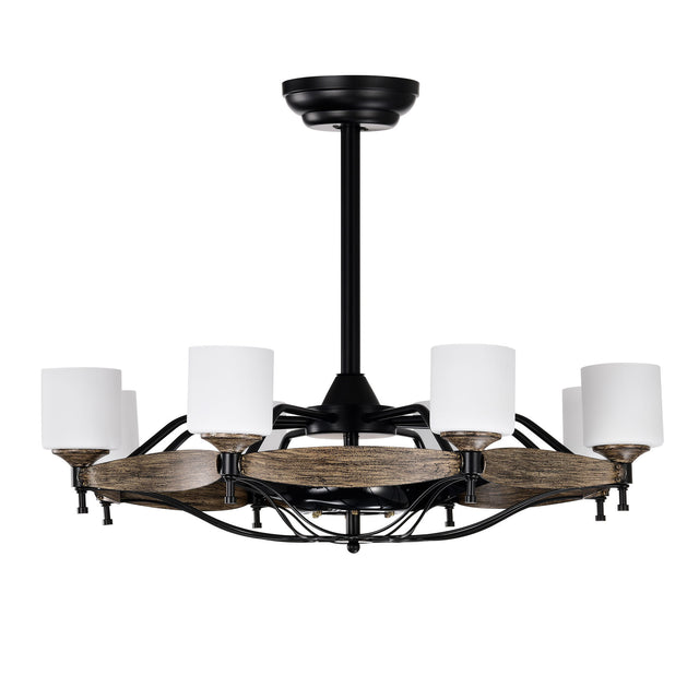 Matte Black Ceiling Fans With Remote Control 8 lights, DC Motor, 3 ABS Blades, Multi-Speed, Reversible Airflow, Timing and Anti-theft function, indoor transitional Ceiling Fan, ETL&FCC Certification