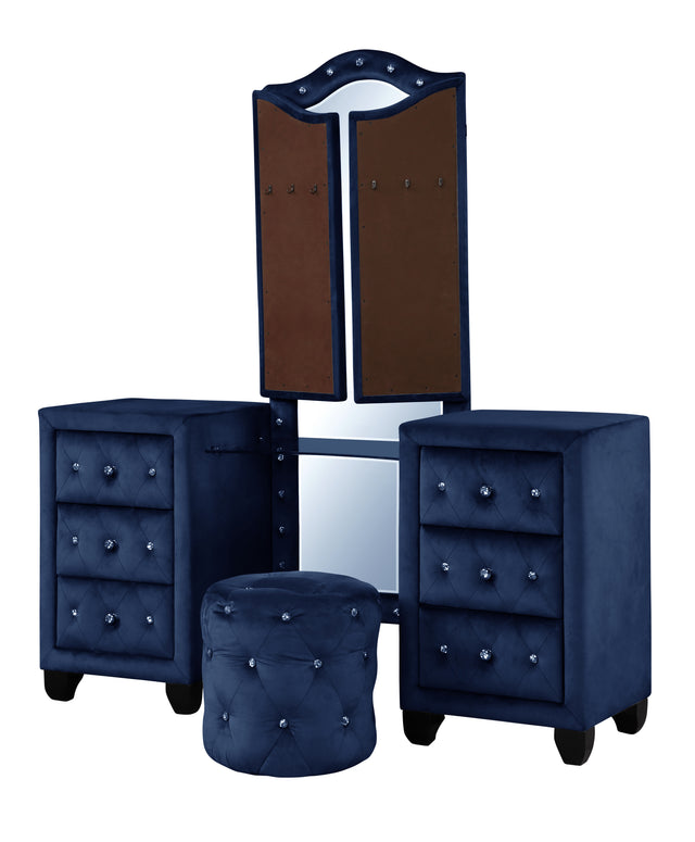 Hazel Queen 6 Pc Vanity Bedroom Set Made With Wood In Blue Color