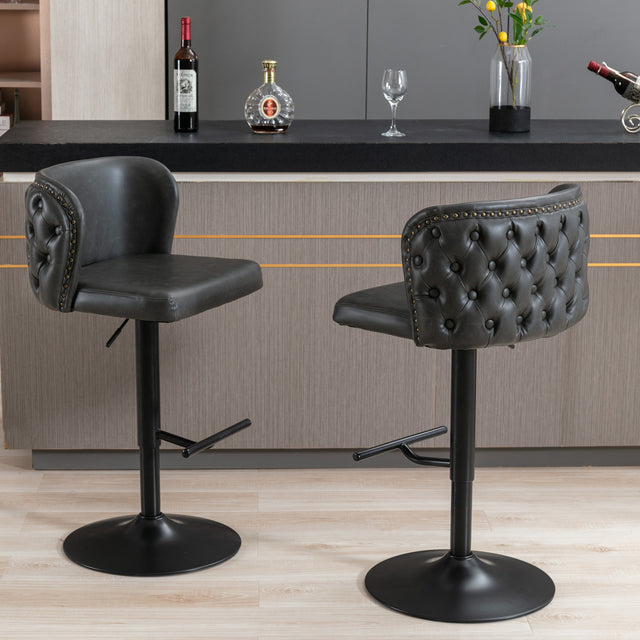 A&A Furniture,Swivel Barstools Adjusatble Seat Height, Modern PU Upholstered Bar Stools with the whole Back Tufted, for Home Pub and Kitchen Island(Dark Gray, Set of 2)