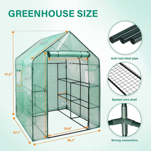 iPower Walk-in Greenhouse Kit for Outdoors with Durable PE Cover and Observation Windows, 3-Tier 12-Shelves Portable Gardening Plant House, 4.7x4.8x6.4 FT