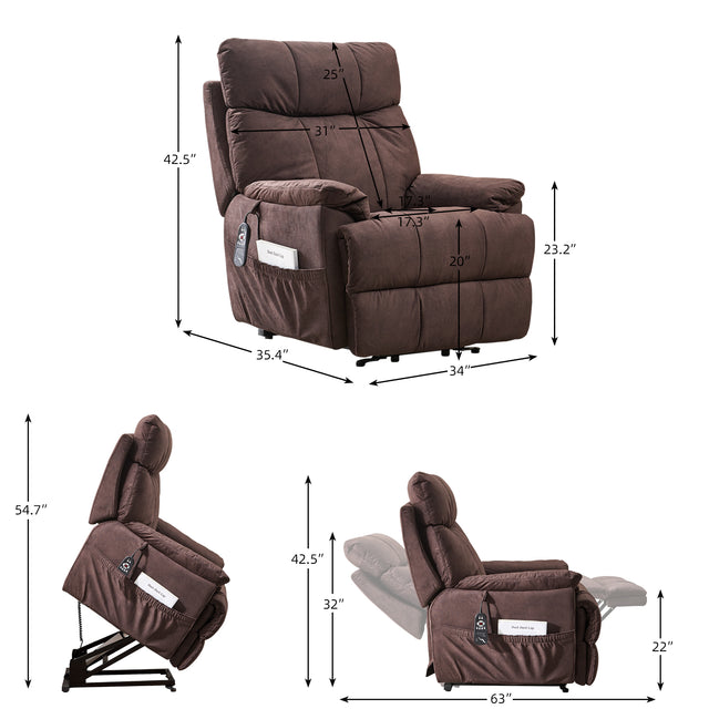 Large size Electric Power Lift Recliner Chair Sofa for Elderly, 8 point vibration Massage and lumber heat, Remote Control, Side Pockets, cozy fabric, overstuffed arm, heavy duty 230LB