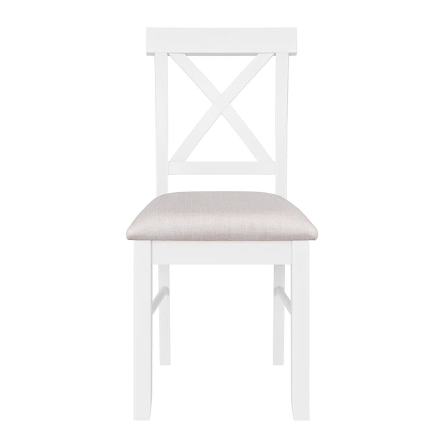 TOPMAX 5 Pieces Farmhouse Rustic Wood Kitchen Dining Table Set with Upholstered 4 X-back Chairs, Gray Green+White+Beige