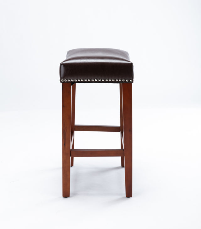 Dark Brown Leather Barstool 2 pcs Set