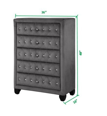 Nora Full 6 Pc Vanity Tufted Storage Bedroom Set made with Wood Gray