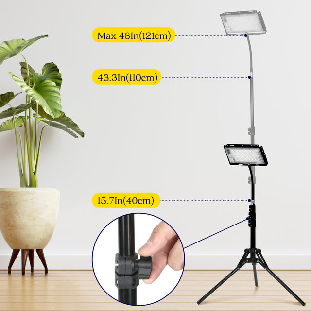 iPower LED Full Spectrum Grow Light with Adjustable Tripod Stand & Metal Hanging Threads for Indoor Plants, Growing Tents, Greenhouse Planting, ON/Off Switch