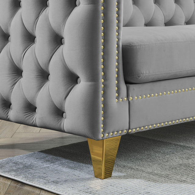 {Contact us for 3D modeling} Velvet Sofa for Living Room,Buttons Tufted Square Arm Couch, Modern Couch Upholstered Button and Metal Legs, Sofa Couch for Bedroom, Grey Velvet