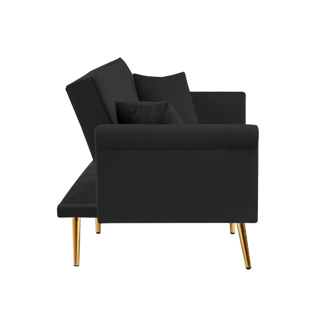 Modern Velvet Tufted Sofa Couch with 2 Pillows and Nailhead Trim, Loveseat Sofa Futon Sofa Bed with Metal Legs for Living Room.