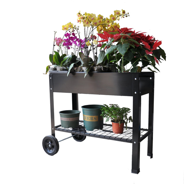 Aveyas Mobile Metal Raised Garden Bed Cart with Legs, Elevated Tall Planter Box with Wheels for Outdoor Indoors House Patio Backyard Vegetables Tomato DIY Herb Grow (Black)