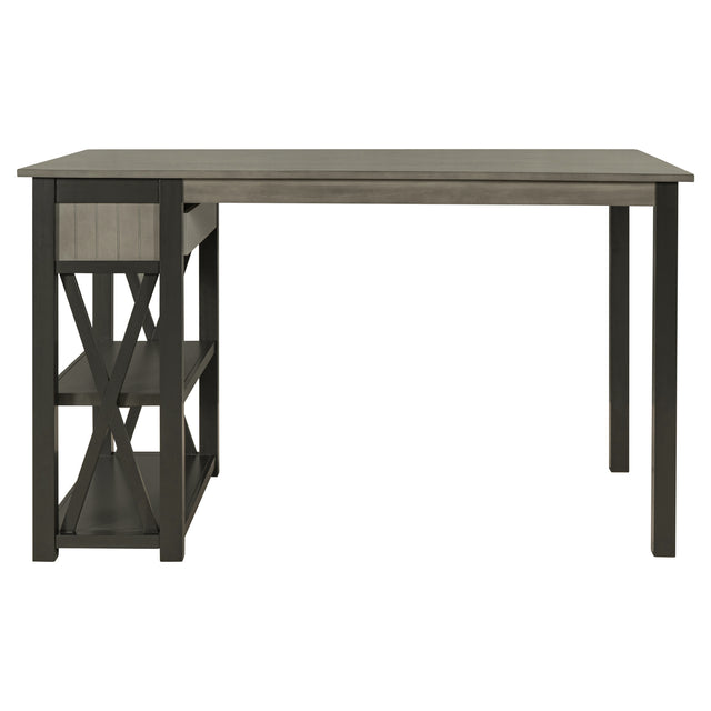 TOPMAX Rustic Wood 4-Piece Counter Height Dining Table Set with Storage Shelves and Drawer, Kitchen Table Set with 2 Stools and Bench, Gray