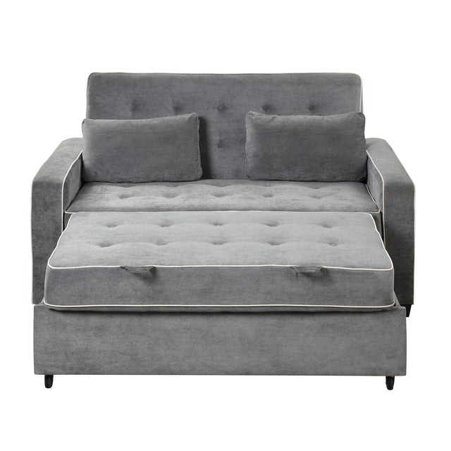 65.7" Linen Upholstered Sleeper , Pull Out Sofa Couch attached two throw pillows,Dual USB Charging Port and Adjustable Backrest for Living Room Space,Charcoal Gray