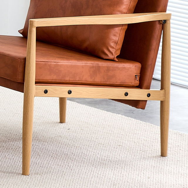 PU Leather Accent Arm Chair Mid Century Modern Upholstered Armchair with Imitation solid wood color Metal Frame Extra-Thick Padded Backrest and Seat Cushion Sofa Chairs for Living Room