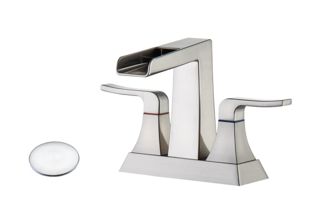 2-Handle Lavatory Faucet Brushed Nickel Bathroom Sink Faucet with Metal Pop-up Drain and Faucet Supply Lines