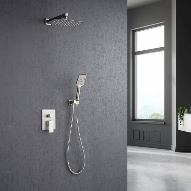 Shower Faucet Set Shower System with 12 Inch Rain Shower Head and Handheld, Bathroom Shower Combo Set Wall Mounted System Rough-in Valve Body and Trim Included.