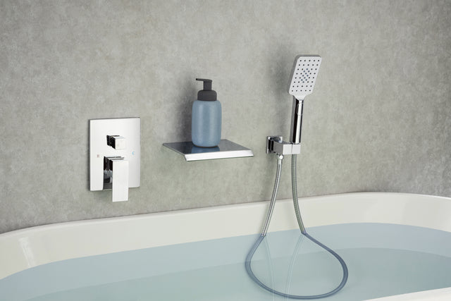 Waterfall Tub Faucet Wall Mount Roman Tub Filler Chrome Single Handle Brass Bathroom Bathtub Faucet with Hand Shower