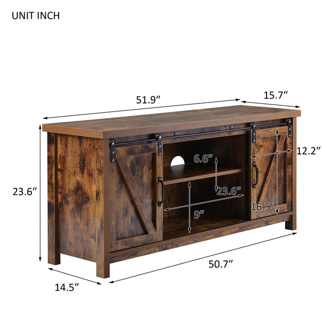 TV Stand,Barn door modern &farmhousewood entertainment center, Console for Media,removable door panel & living room with for tvs up to 60'',BARNWOOD/BLACK