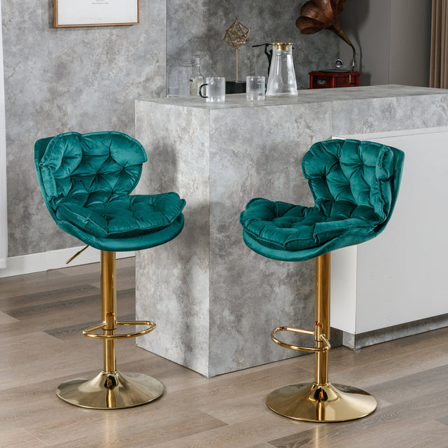 A&A Furniture,Swivel Bar Stools Set of 2, Velvet Counter Height Adjustable Barstools, Dining Bar Chairs Upholstered Modern Bar Stool for Kitchen Island, Cafe, Bar Counter, Dining Room(Green)