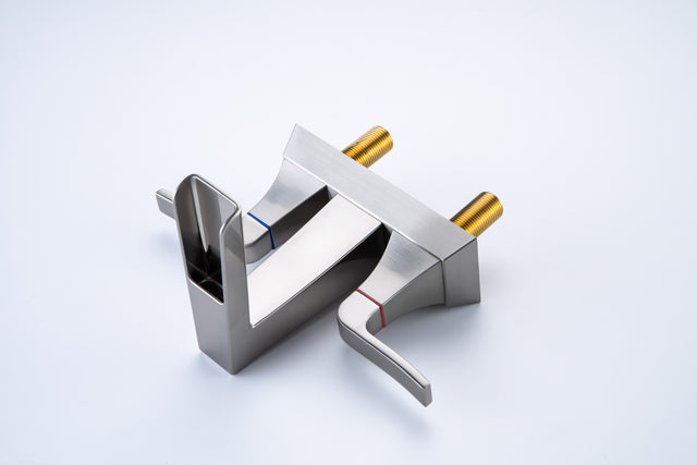 2-Handle Lavatory Faucet Brushed Nickel Bathroom Sink Faucet with Metal Pop-up Drain and Faucet Supply Lines