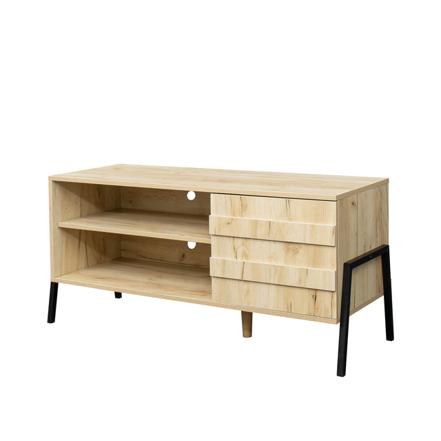 Mid-century modern TV cabinet wooden TV console media cabinet with storage space and brown home entertainment center for living room, bedroom and office,oak