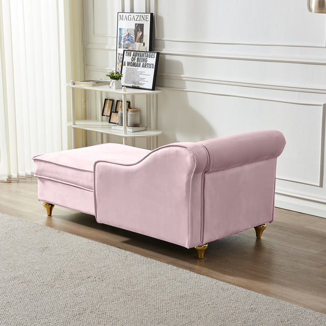 Modern Upholstery Chaise Lounge Chair with Storage Velvet (Pink)