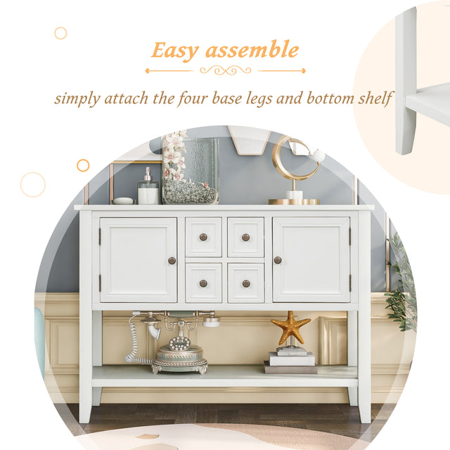 TREXM Cambridge Series Buffet Sideboard Console Table with Bottom Shelf (White)