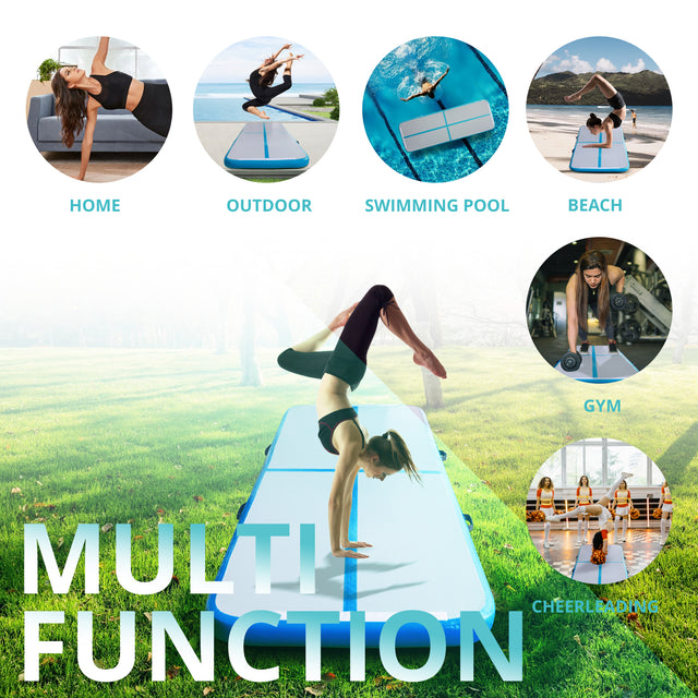 inQracer Gymnastics Mat Air Mats 10ft, Inflatable Tumbling Mat Tumble Track Air Floor with Electric Air Pump for Kids Home Use/Cheerleading/Gym/Outdoor/Yoga/Water Use, Blue