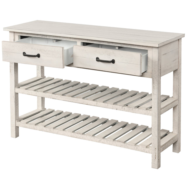 TREXM Retro Console Table for Entryway with Drawers and Shelf Living Room Furniture (Antique White)
