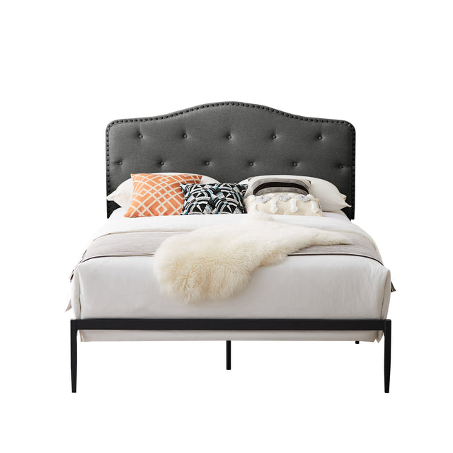 B113 Queen bed, Beautiful headboard with buttons Strong iron frame with high temperature paint