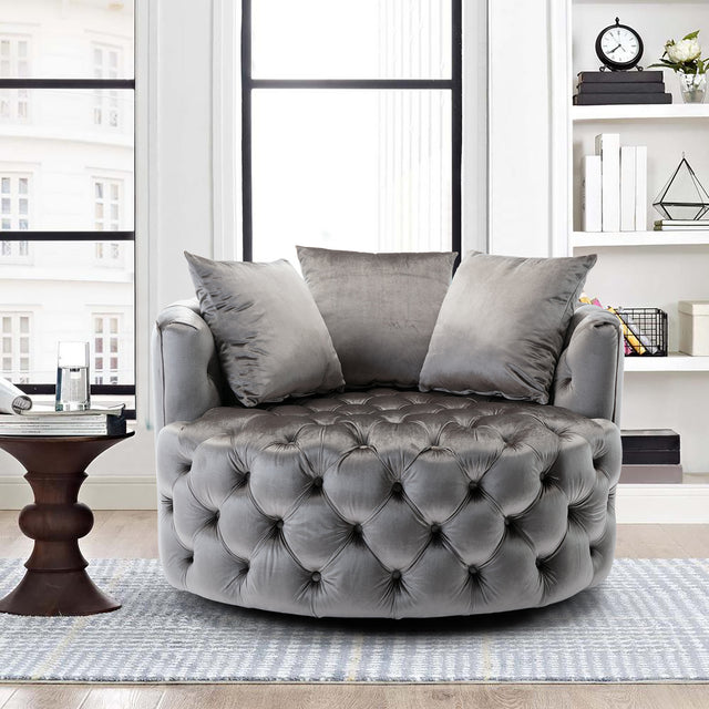 Coolmore Modern Akili swivel accent chair barrel chair for hotel living room / Modern leisure chair Silver Grey