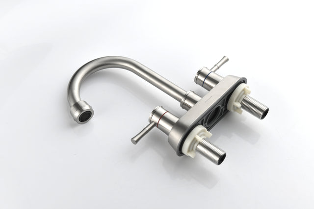 Brushed Nickel 4 Inch 2 Handle Centerset Lead-Free Bathroom Sink Faucet, with Copper Pop Up Drain and 2 Water Supply Lines,