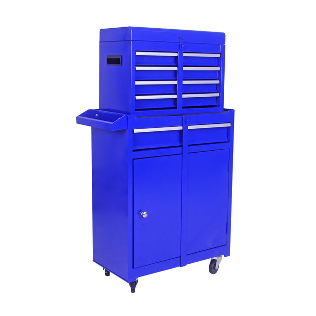 Detachable 5 Drawer Tool Chest with Bottom Cabinet and one Adjustable Shelf--Blue