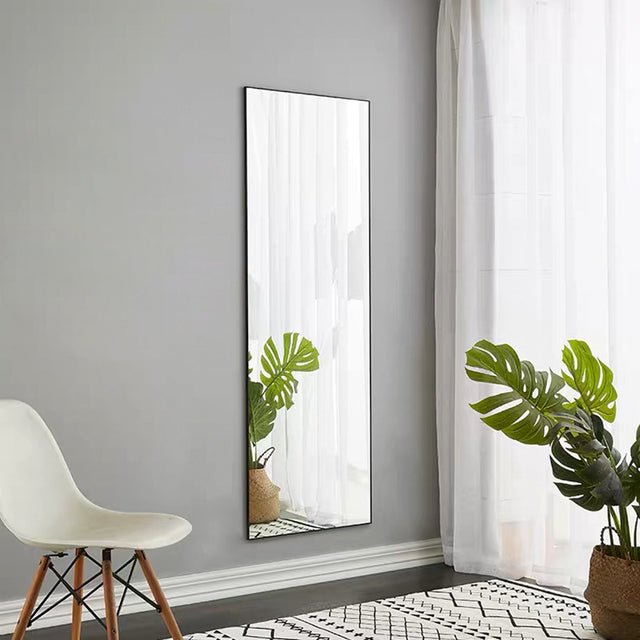 Miro 1500 400-b Full Length Mirror Floor Mirror Hanging Standing or Leaning, Bedroom Mirror Wall-Mounted Mirror with Black Aluminum Alloy Frame, 59" x 15.7"