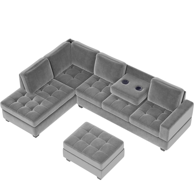 Orisfur. Modern Sectional Sofa with Reversible Chaise, L Shaped Couch Set with Storage Ottoman and Two Cup Holders for Living Room