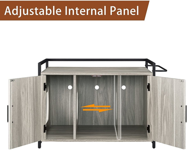 Hidden Cat Litter Box Furniture with Ventilation and Bench Seat, Pet Crate with Iron and Wood Sturdy Structure