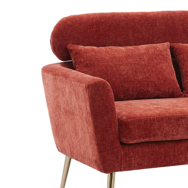 51"W Modern Chenille Loveseat Small Sofa Small Mini Room Couch Two-Seater Sofa With 2 Throw Pillows Gold Metal Legs for Small Space Office Studio Apartment Bedroom, Terracotta Chenille