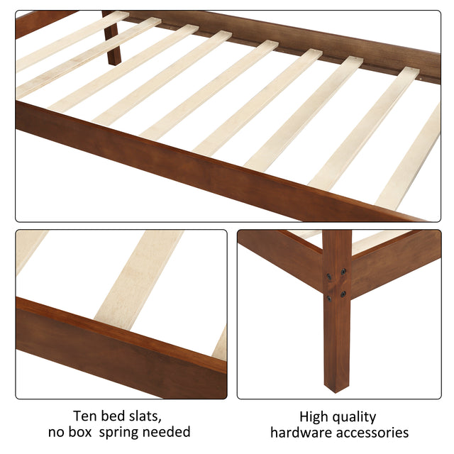 【Not allowed to sell to Walmart】Twin Size Wood Platform Bed with Headboard and Wooden Slat Support (Walnut)