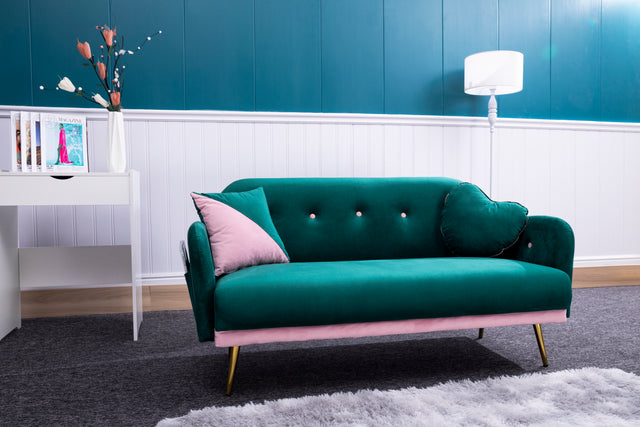 2156 sofa includes 2 pillows 58" green velvet sofa for small spaces