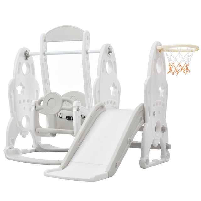 Toddler Slide and Swing Set 3 in 1, Kids Playground Climber Swing Playset with Basketball Hoops Freestanding Combination Indoor & Outdoor