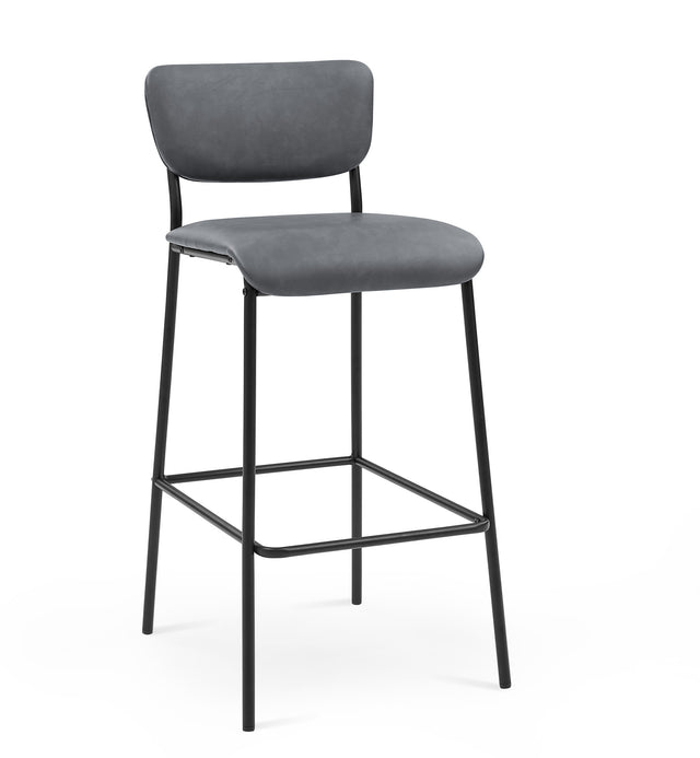 Pu Faux Leather Bar Stools Set of 2, Pub Barstools with Back and Footrest, Grey (18.25"x20“x38.5”)