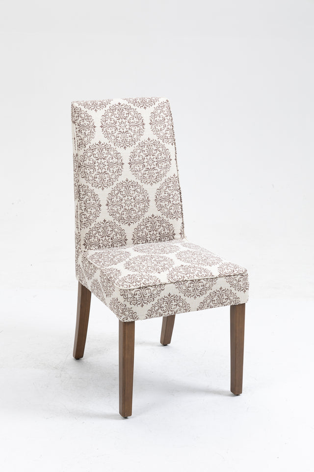 Cover Removable Interchangeable and Washable Coffee Medallion Fabric Upholstered Parsons Chair with Solid Wood Legs 2 PCS