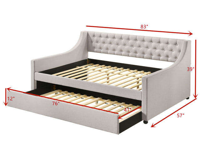 ACME Lianna Full Daybed & Twin Trundle, Fog Fabric 39385