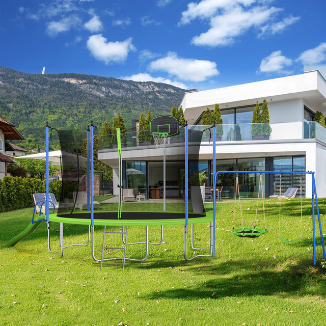 12FT TRAMPOLINE WITH SWING AND SLIDE