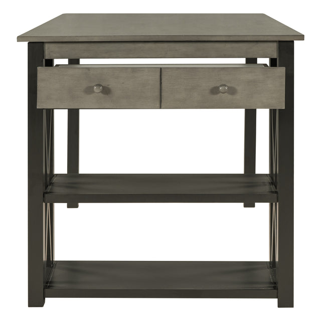 TOPMAX Rustic Wood 4-Piece Counter Height Dining Table Set with Storage Shelves and Drawer, Kitchen Table Set with 2 Stools and Bench, Gray