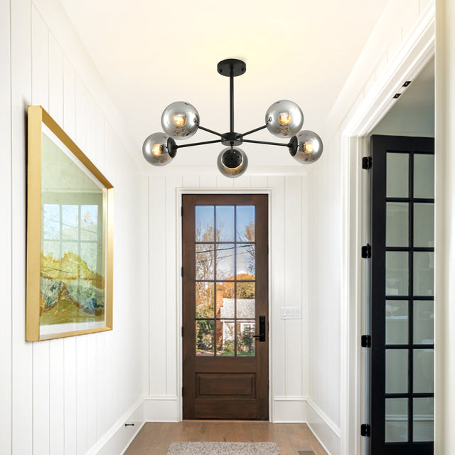 Modern American style chandelier-black-glass lampshade -5 bulbs