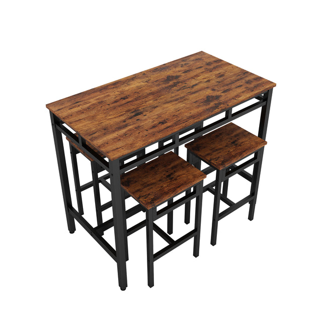 Bar table set 5PC Dinging table set with high stools, structural strengthening, industrial style. Rustic Brown, 43.31'' L x 23.62'' W x 35.43'' H.