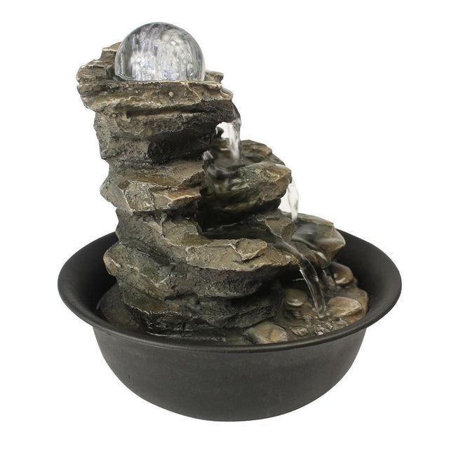 8.3inches Rock Cascading Tabletop Water Fountain with LED Lights & Crystal Ball for Home Office Bedroom Relaxation